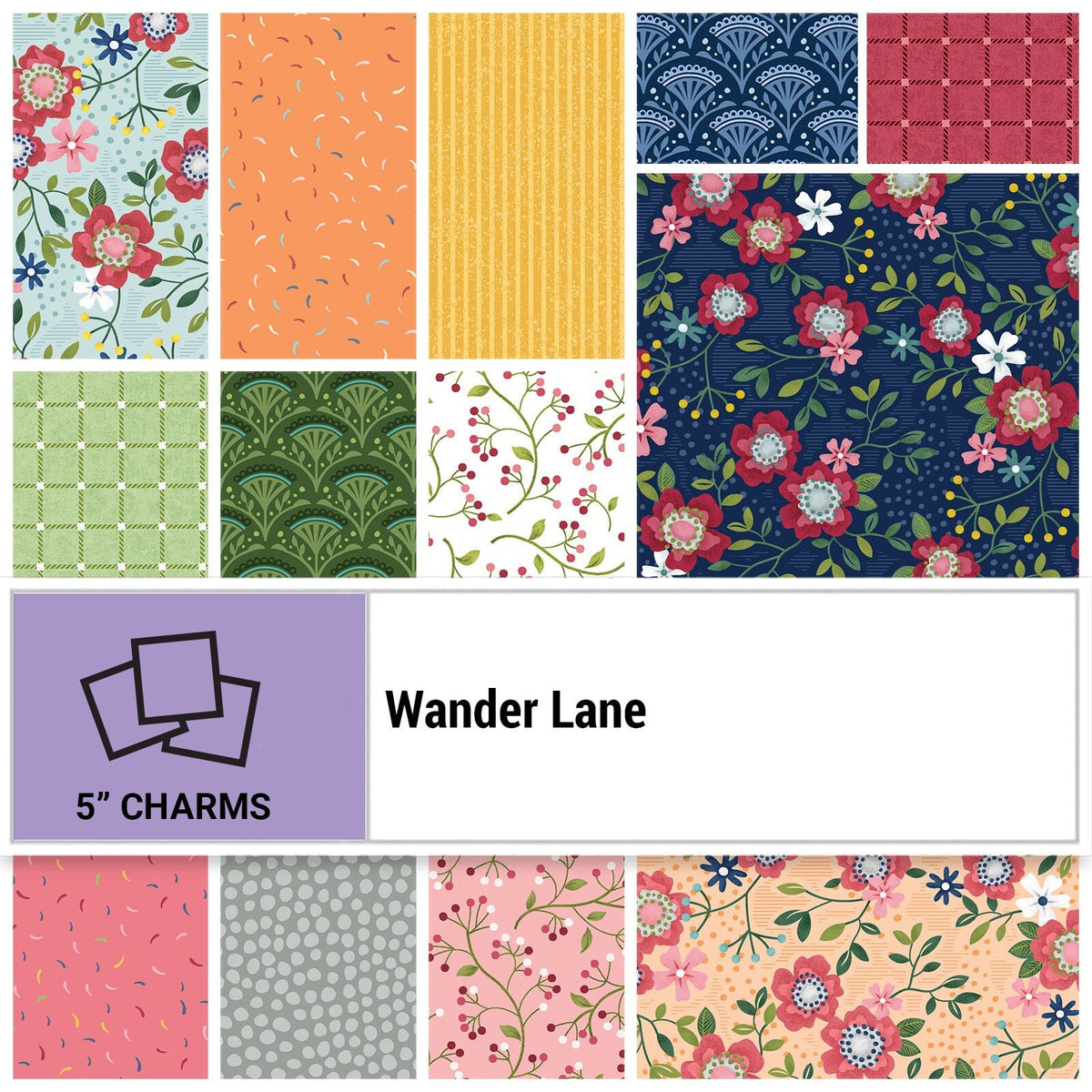 Charm Pack 5x5 Squares - Benartex Wander Lane - 40 5" Squares