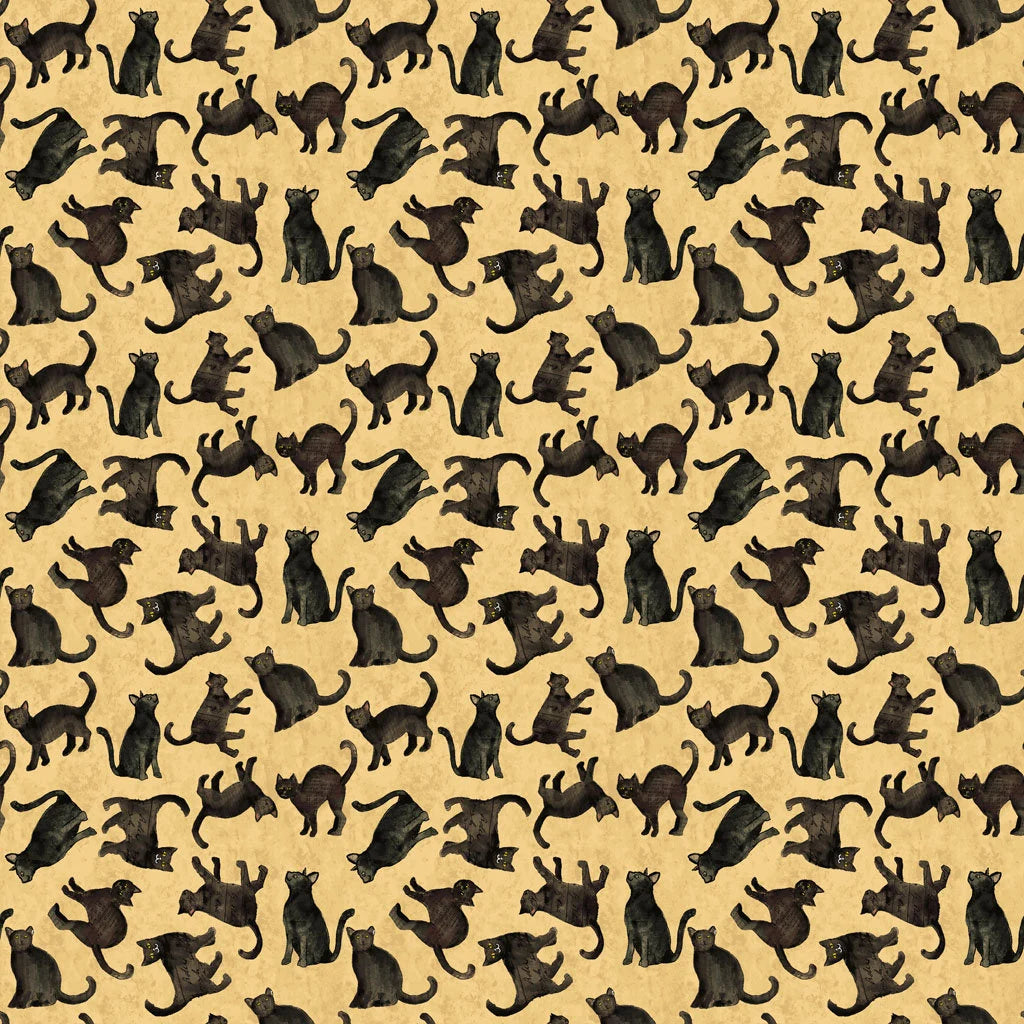 (3.5 yd) Clothworks All Hallow's Eve Y3821-60 Dark Butter Cats