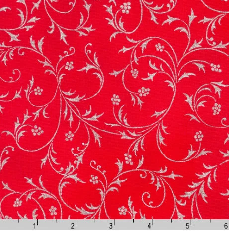 Half-Yard Bundle - Robert Kaufman "Holiday Flourish Snow Flower" Red/Silver (Metallic Accents) - 10 Fabrics, 5 Total Yards