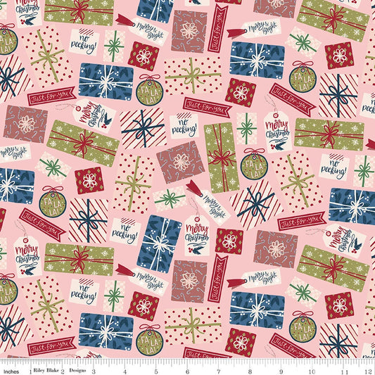 (3 yd) Riley Blake Christmas Village 12243 Pink Pretty Presents