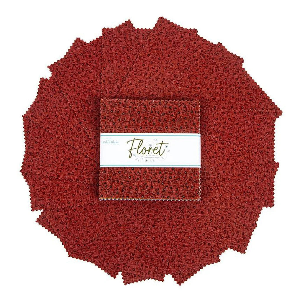 Charm Pack 5x5 Squares - Riley Blake Floret Red 5-inch Stacker - 40 5" Squares