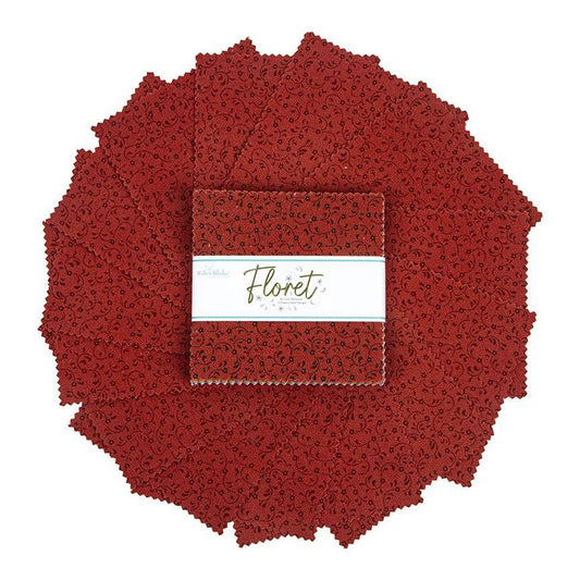 Charm Pack 5x5 Squares - Riley Blake Floret Red 5-inch Stacker - 40 5" Squares