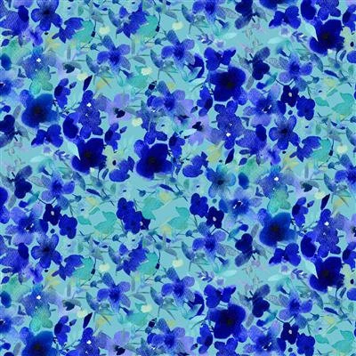 Clothworks "Blue Meadow" (Teal/Blue) Half-yard Bundle - 10 Fabrics, 5 Total Yards