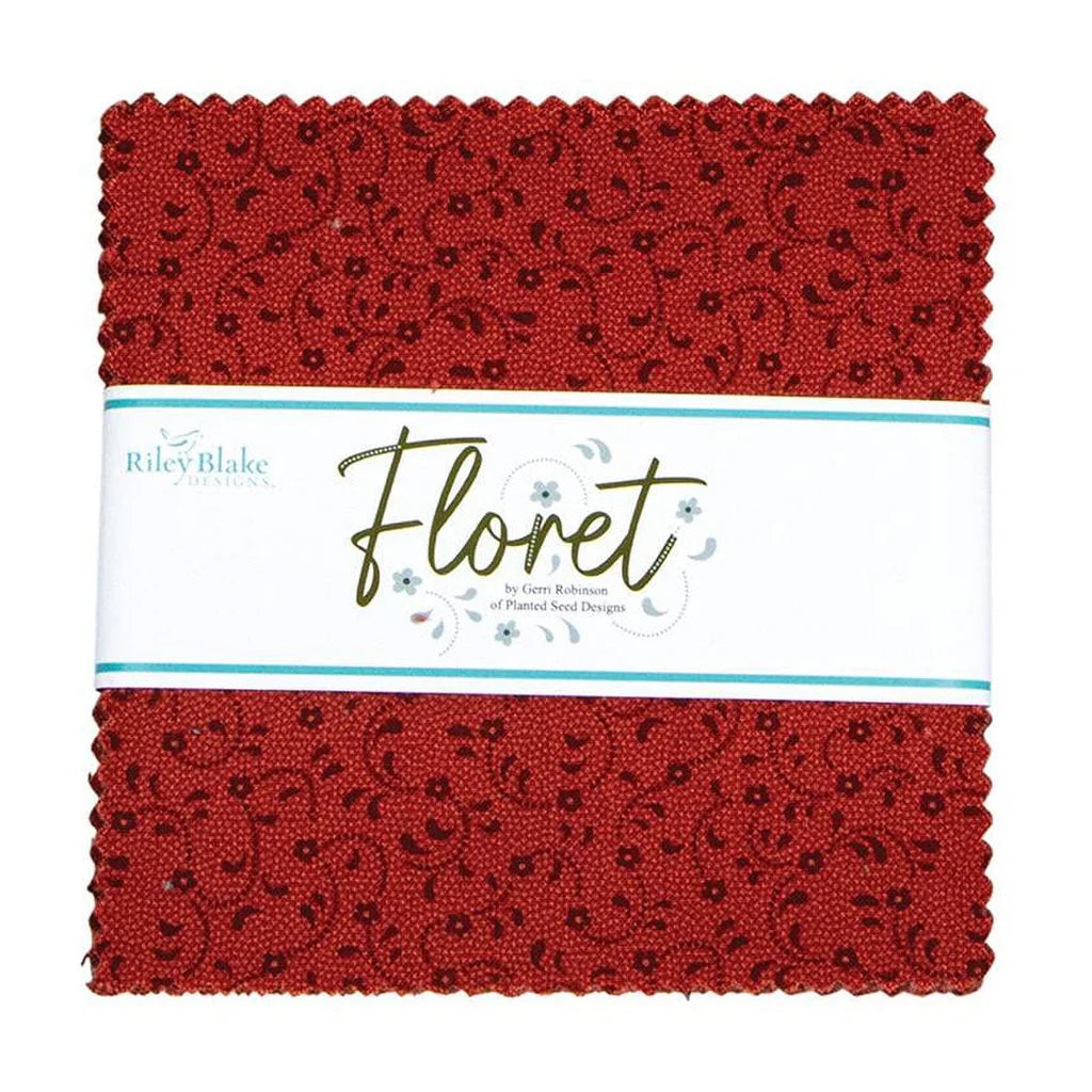 Charm Pack 5x5 Squares - Riley Blake Floret Red 5-inch Stacker - 40 5" Squares