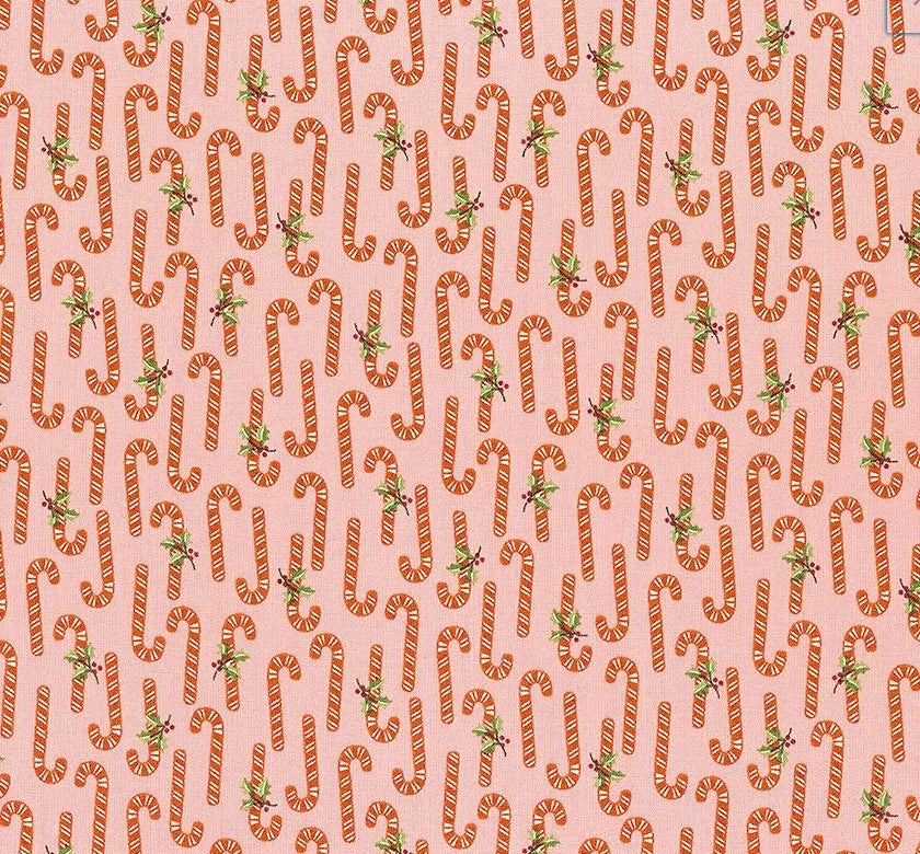 (5 yd) Andover/Makower UK Retro Ho Ho 577-E Pink Taffy Candy Canes