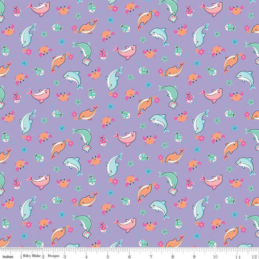 (3.5 yd) Riley Blake Mer-Mazing C14191 Lilac Dolphins