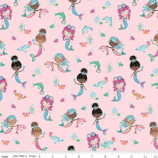 (3.5 yd) Riley Blake Mer-Mazing C14190 Pink Mermaids