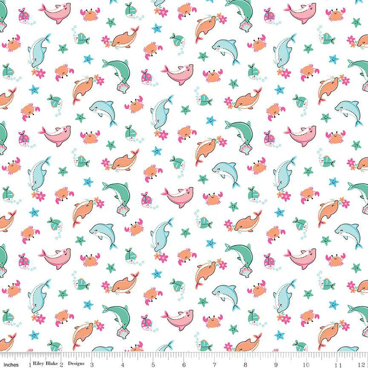 (3.5 yd) Riley Blake Mer-Mazing C14191 Dolphins White