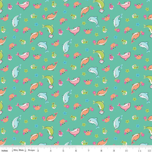 (3.5 yd) Riley Blake Mer-Mazing C14191 Green Dolphins