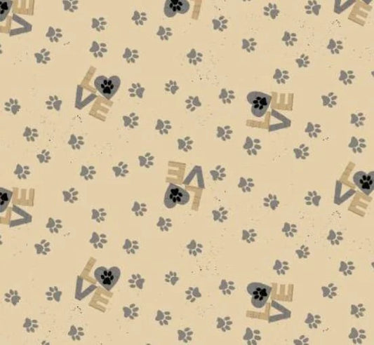 (5 yd) Clothworks Purrfection 3975-6 Gray Paw Prints Love