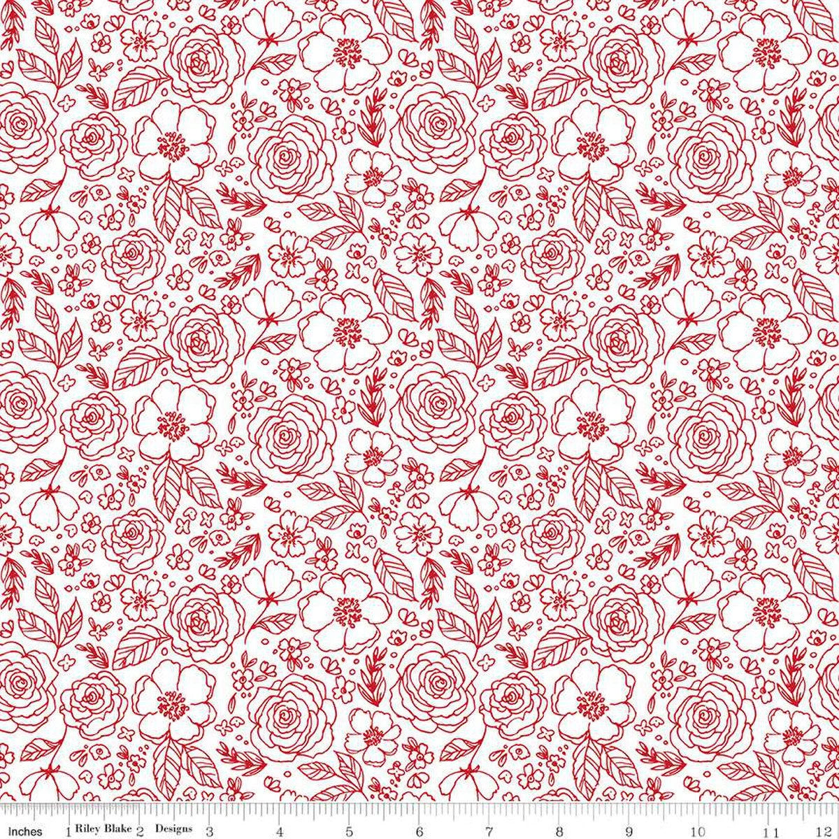 (6 yd) Riley Blake My Valentine C14153-White Lined Roses