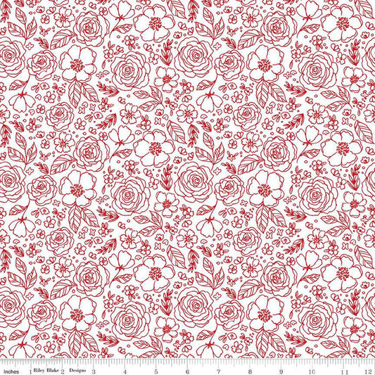 (6 yd) Riley Blake My Valentine C14153-White Lined Roses