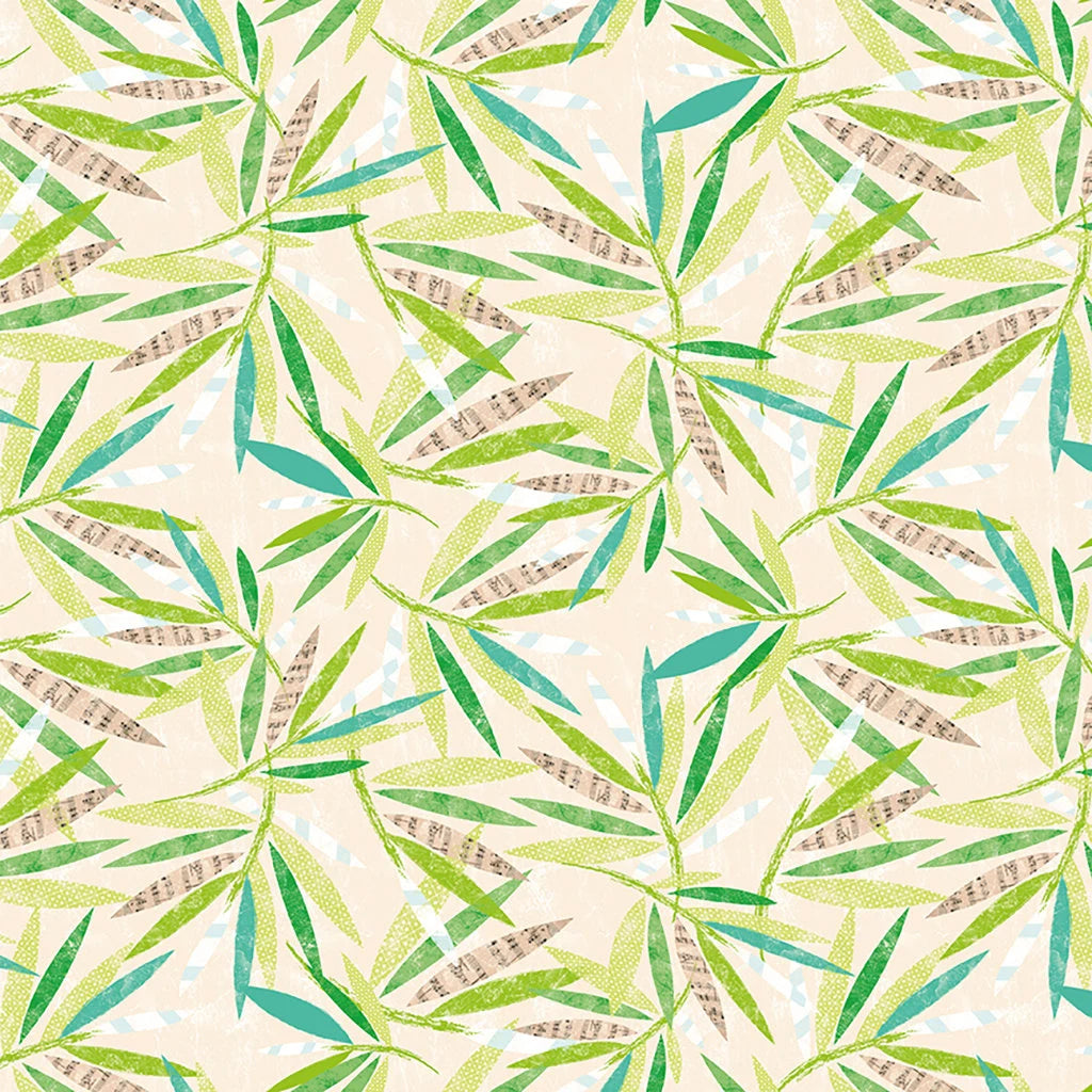 (5.5 yd) Clothworks Jungle Drums Light Khaki Y3738-11 Leaves Toss