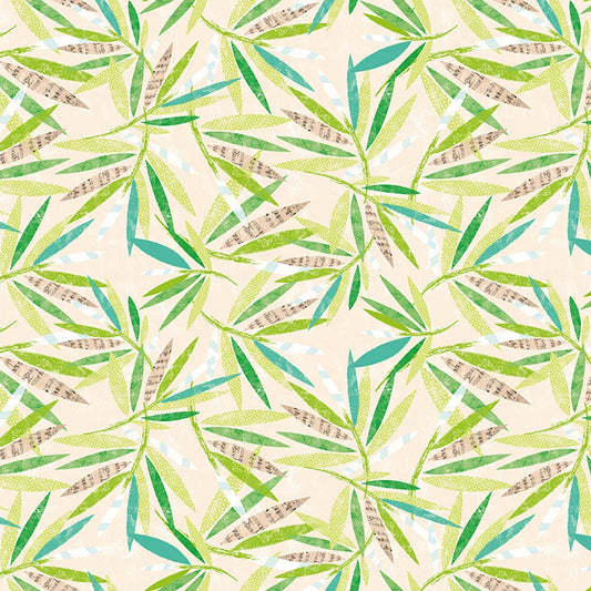 (5.5 yd) Clothworks Jungle Drums Light Khaki Y3738-11 Leaves Toss