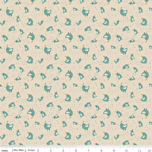 (6.5 yd) Riley Blake Elmer And Eloise C14243 Sand Teal Birds