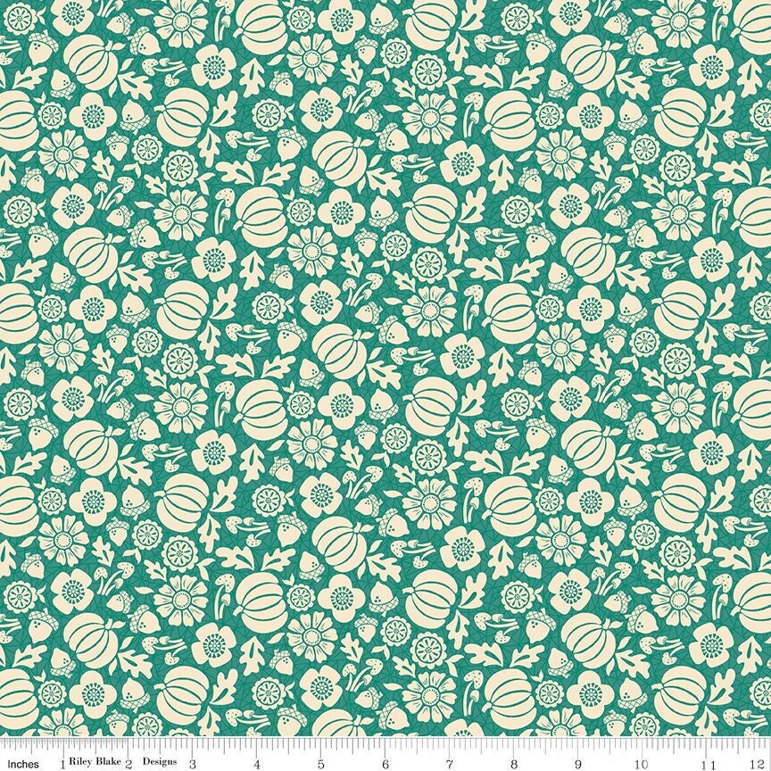 (5 yd) Riley Blake Autumn Afternoon 14871 Teal Pumpkins