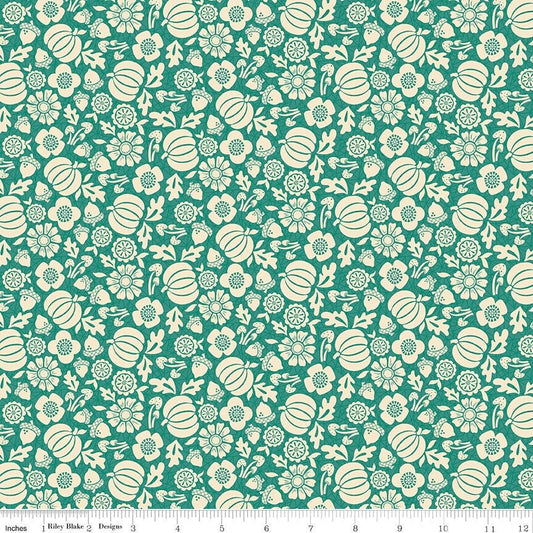 (5 yd) Riley Blake Autumn Afternoon 14871 Teal Pumpkins