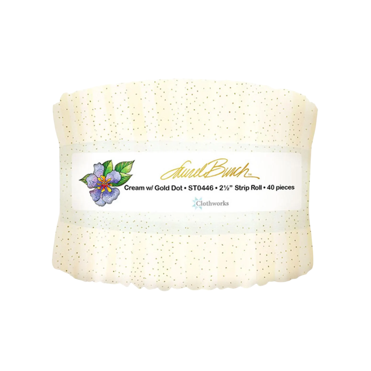 Clothworks - Basic Dot Metallic Cream/Gold (Laurel Burch) - 40 Strip Roll