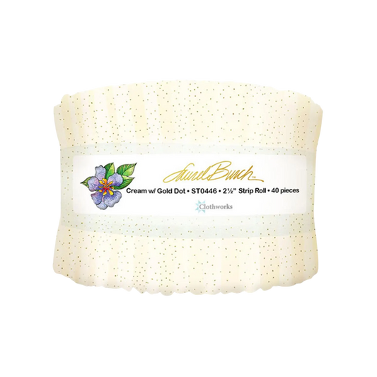 Clothworks - Basic Dot Metallic Cream/Gold (Laurel Burch) - 40 Strip Roll