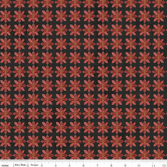 (4.5 yd) Riley Blake Kringle 13443-Charcoal Poinsettia