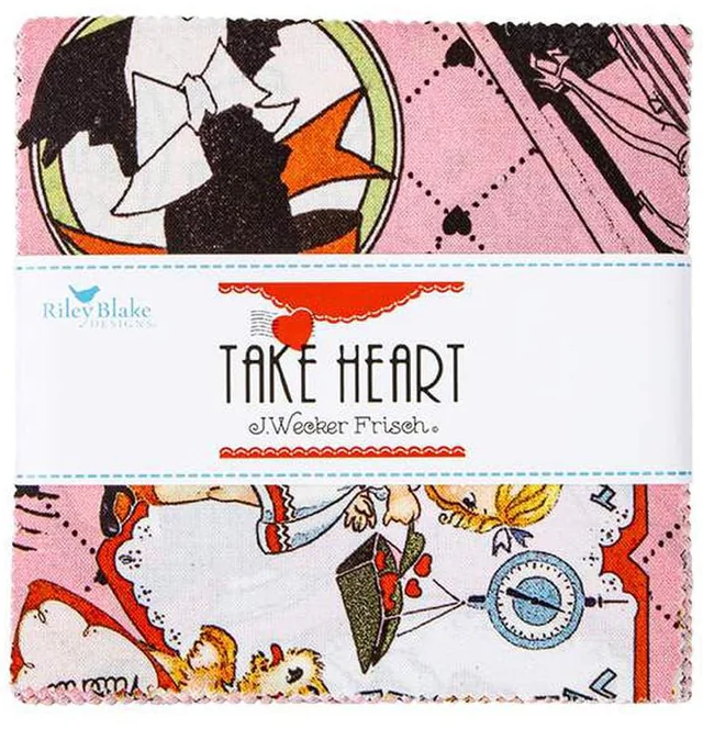 Charm Pack 5x5 Squares - Riley Blake Take Heart 5-inch Stacker - 40 5" Squares