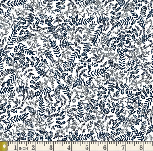 (5 yd) Benartex Blue Rhapsody Fern Garden White/Navy 14071-50