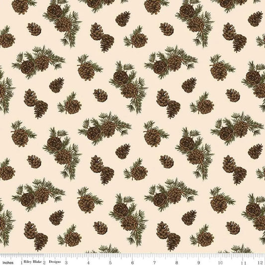 (1.5 yd) Riley Blake Pine Grove C15933 Putty Pinecones