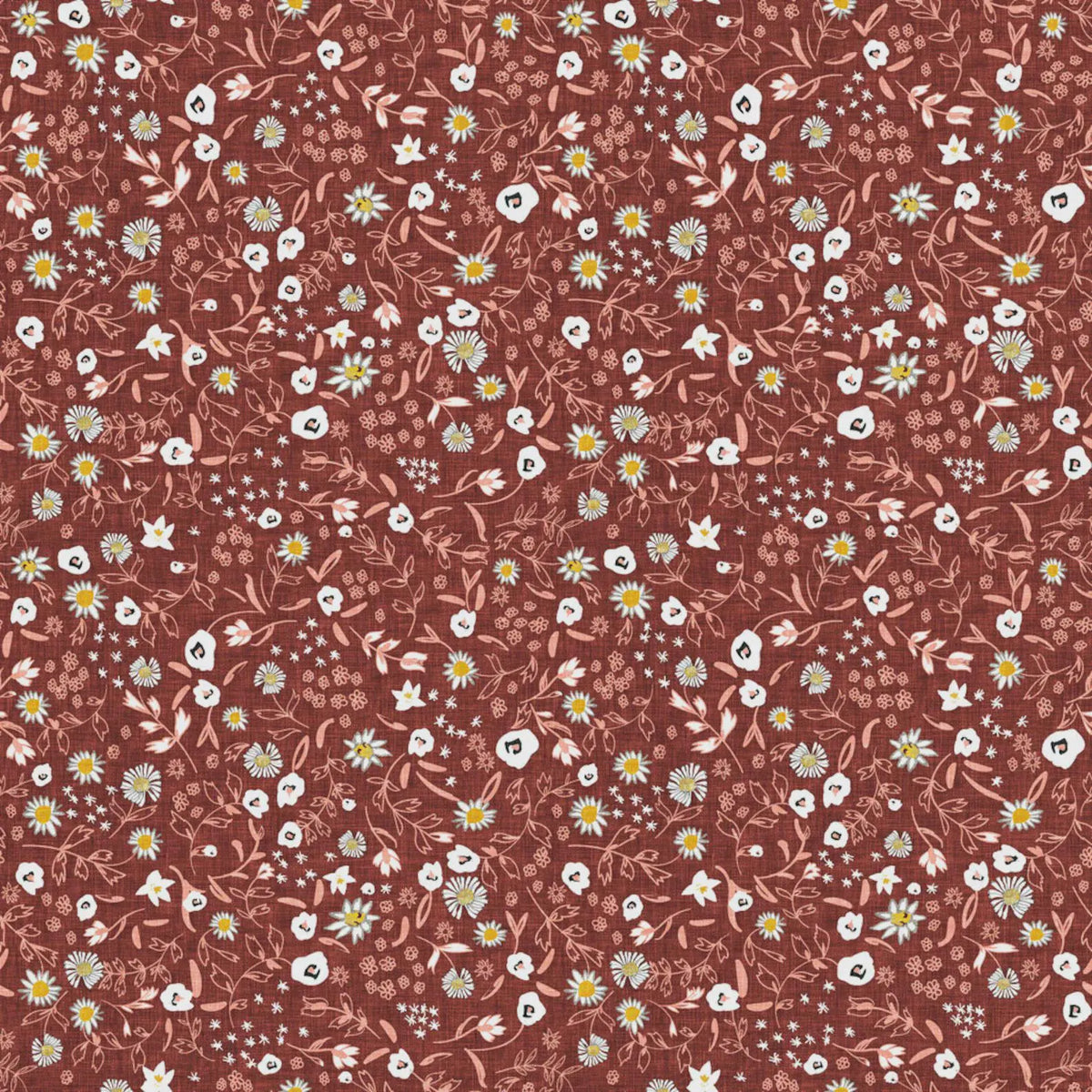 (5 yd) Clothworks Delilah Brick Y3693-51 Scattered Flowers