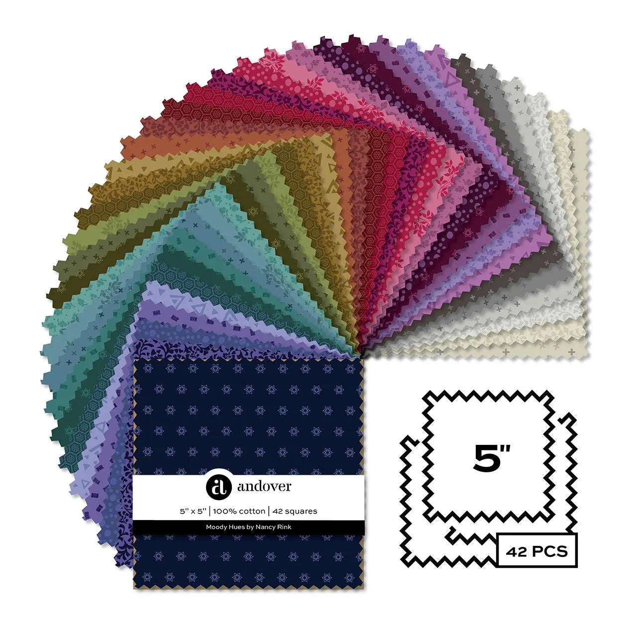 Charm Pack 5x5 Squares - Andover/Makower UK Moody Hues - 40 5" Squares