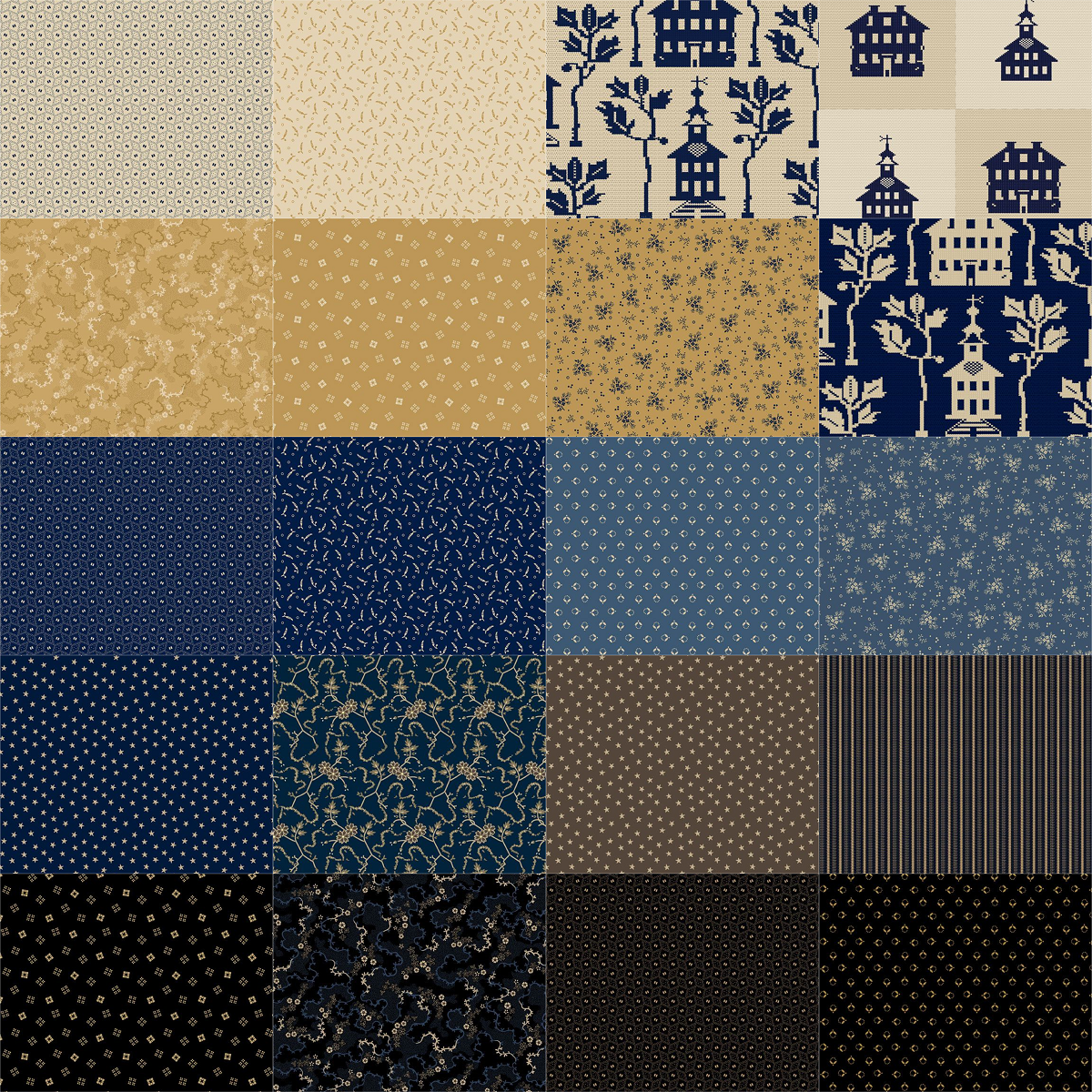 Marcus Fabrics - Indigo Schoolhouse by Paula Barnes - 40 2.5" Strips