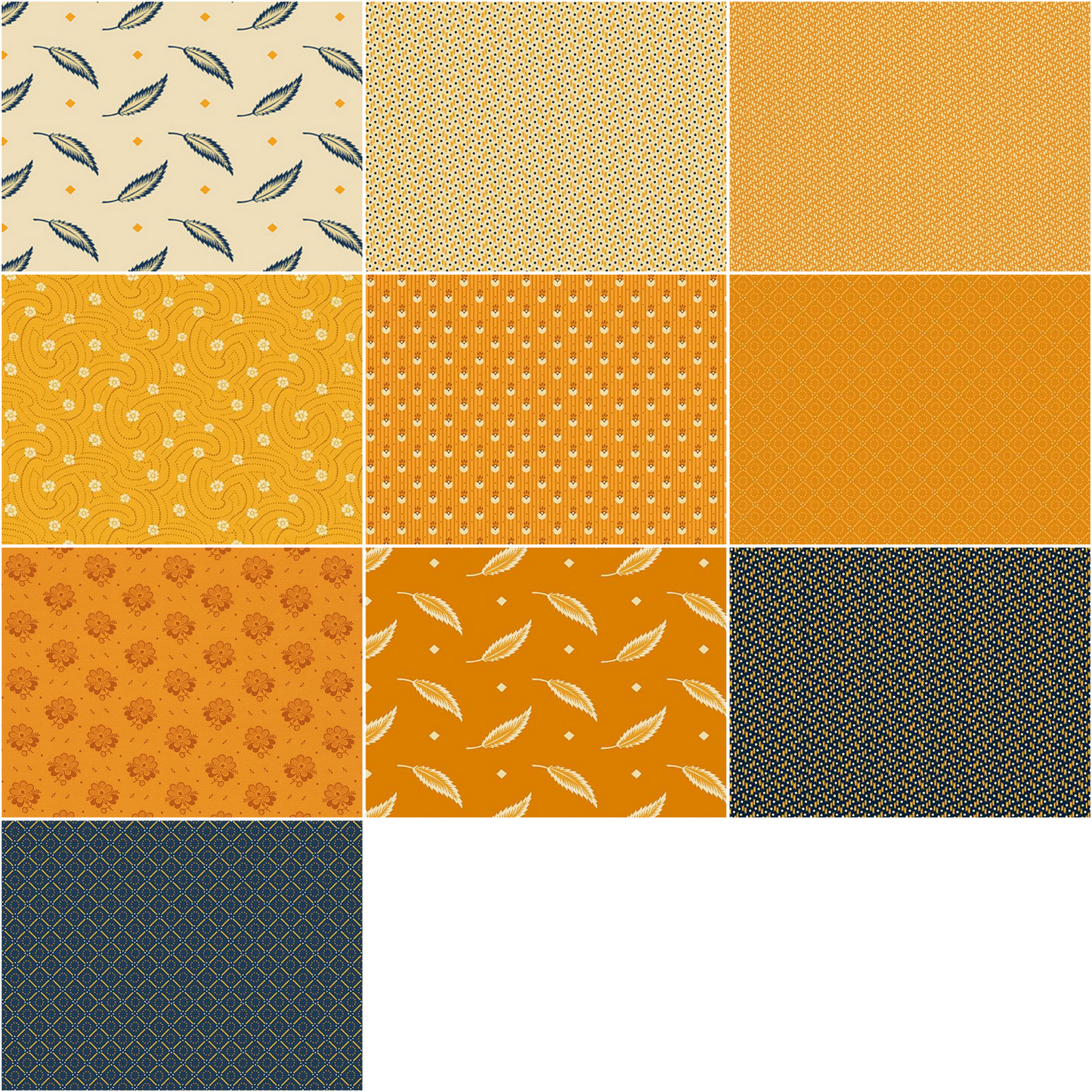 Andover "Indigo Cheddar" Half-yard Bundle - 10 Fabrics, 5 Total Yards