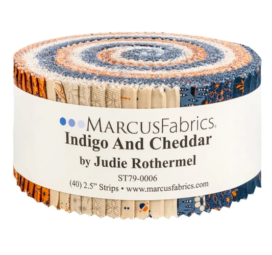 Marcus Fabrics - Indigo and Cheddar By Judie Rothermel - 40 2.5" Strips
