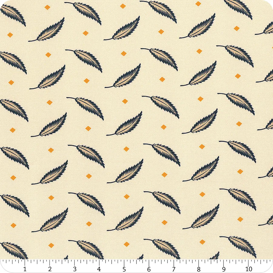 (4 yd) Andover/Makower UK Indigo Cheddar A-1140-L Cream Tossed LEaves