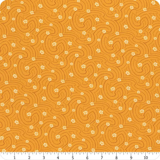 (1.5 yd) Andover Indigo Cheddar 1141-O Swirly Dots
