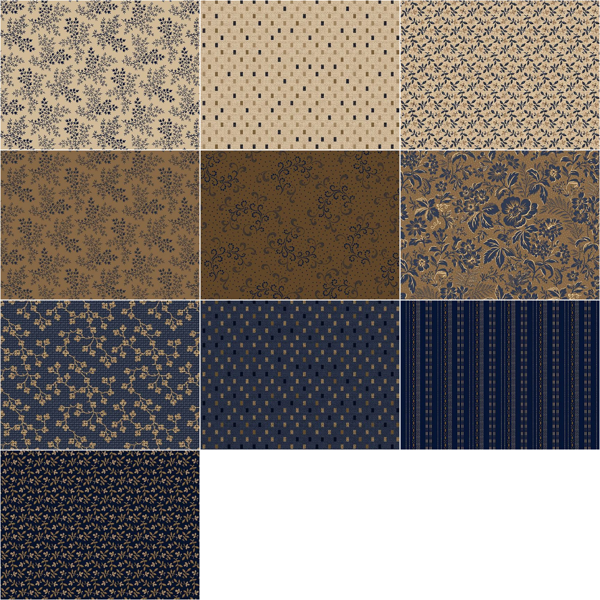Marcus Fabrics "Indigo Neutrals" Half-yard Bundle - 10 Fabrics, 5 Total Yards