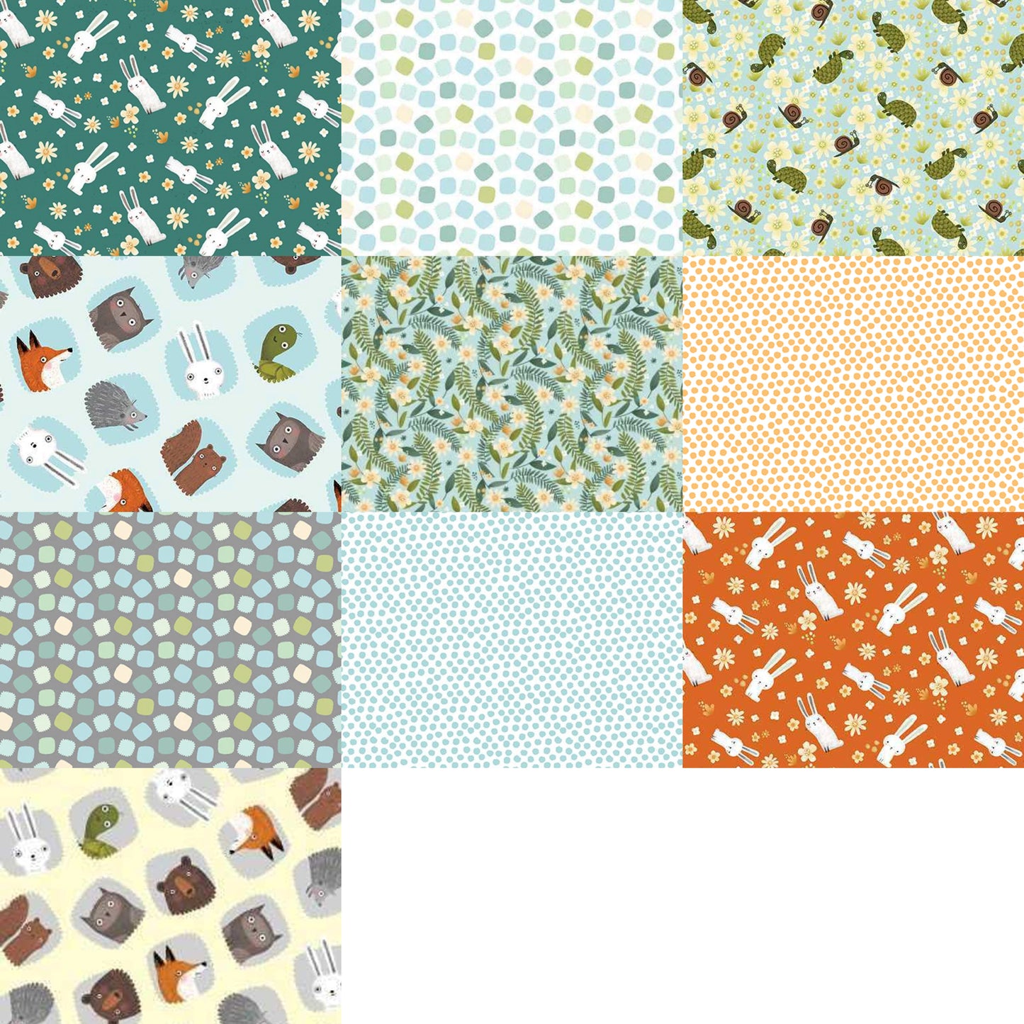 Benartex "Into The Woods" (Bears, Foxes, Turtles) Half-Yard Bundle - 10 Fabrics, 5 Total Yards