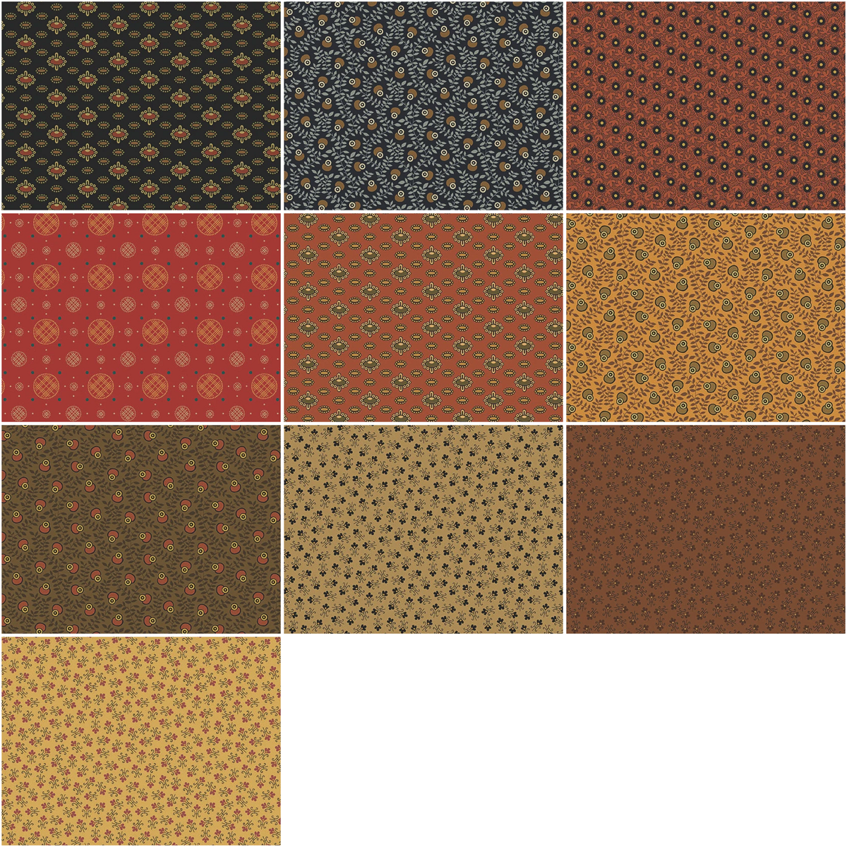 Half-yard Bundle - Andover/Makower UK "Jamestown" by Jo Morton - 10 Fabrics, 5 Total Yards
