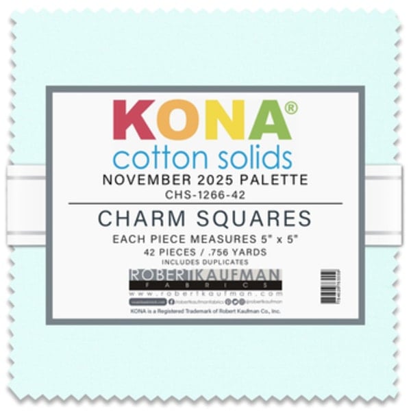 Charm Pack 5x5 Squares - Robert Kaufman Kona Solid November 2025 (Blues) - 40 5" Squares