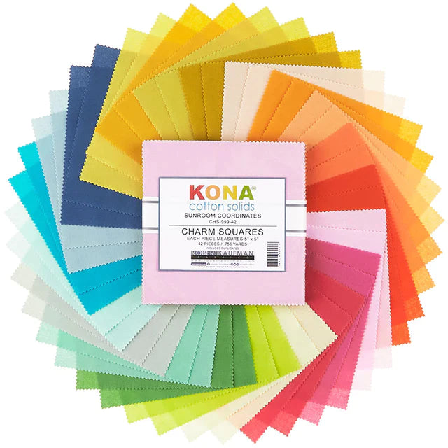 Charm Pack 5x5 Squares - Robert Kaufman Kona Solid Sunroom Coordinates Colorway - 40 5" Squares