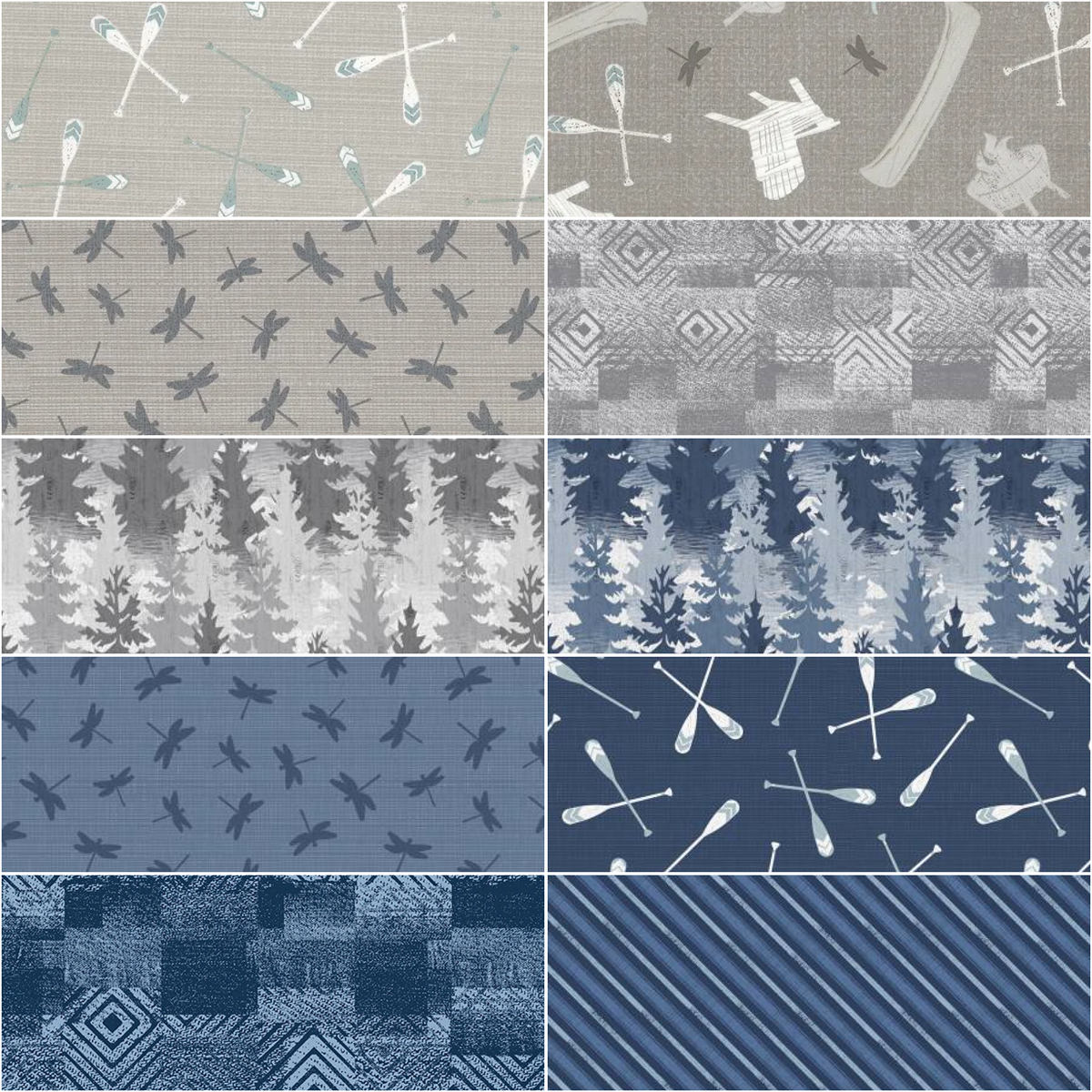 Wilmington Prints "Lake Retreat" Half-Yard Bundle - 10 Fabrics, 5 Total Yards
