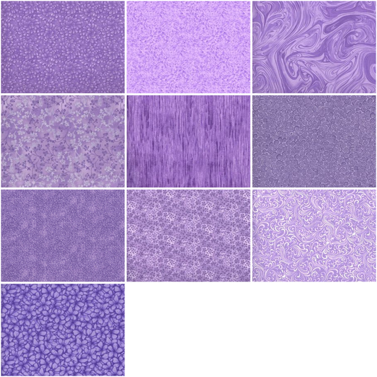 Basic Colors - Lavender Half-yard Bundle - 10 Fabrics, 5 Total Yards