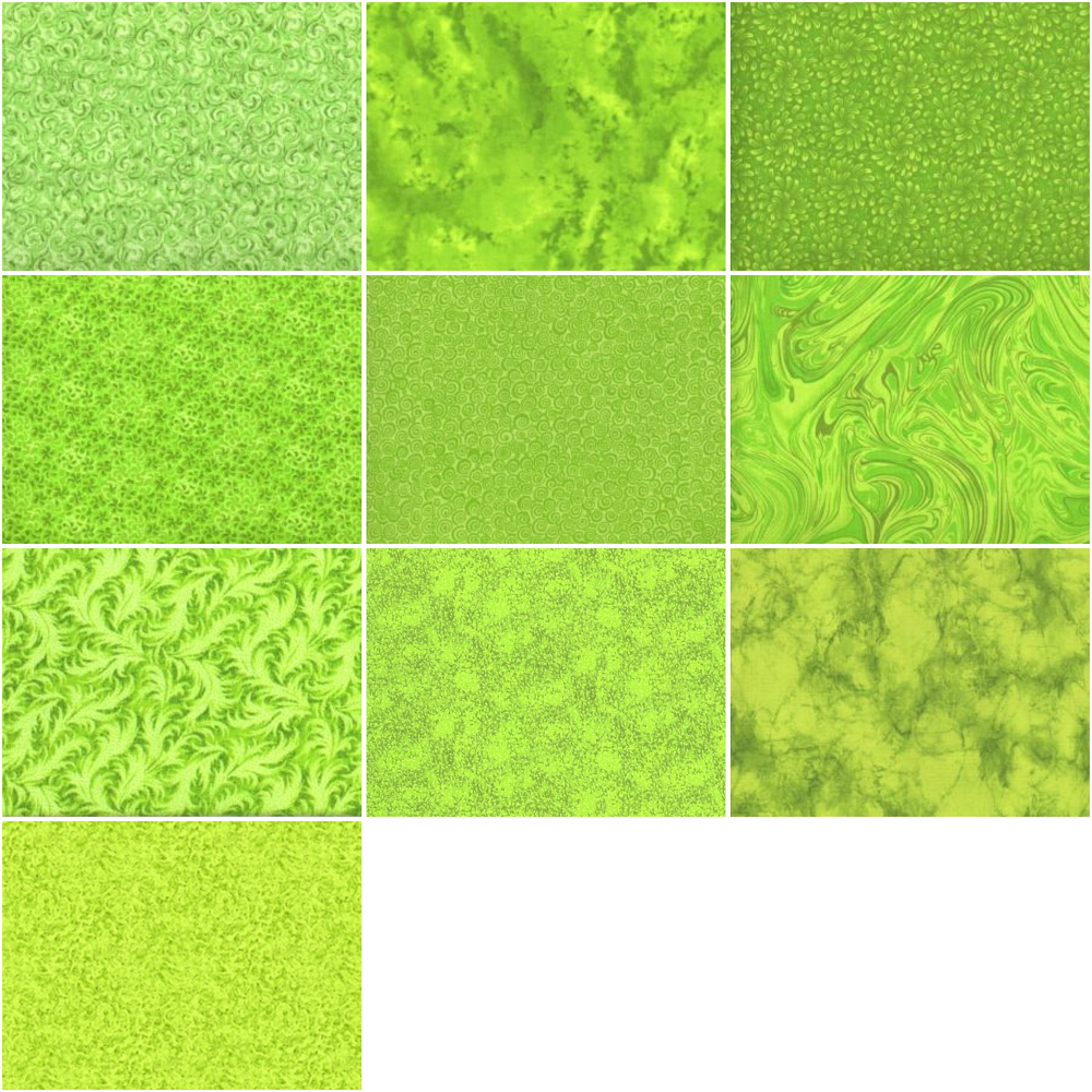 Basic Colors - Lime Half-yard Bundle - 10 Fabrics, 5 Total Yards