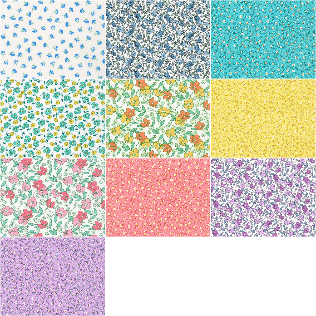 Robert Kaufman "Little Blossoms" Half-Yard Bundle - 10 Fabrics, 5 Total Yards