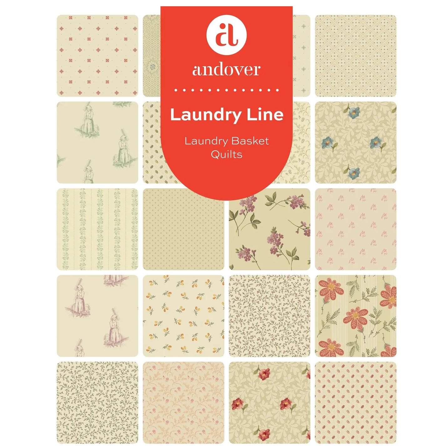 Andover/Makower UK - Laundry Line Double Scoops - 40 2.5" Strips/Jelly Roll