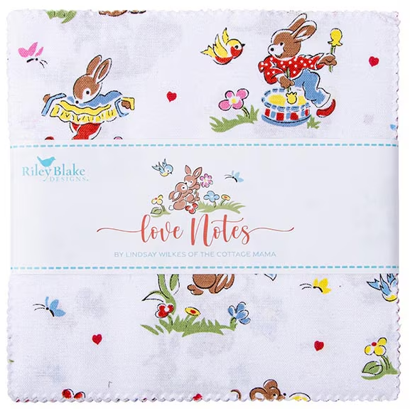 Charm Pack 5x5 Squares - Riley Blake Love Notes 5-inch Stacker - 40 5" Squares