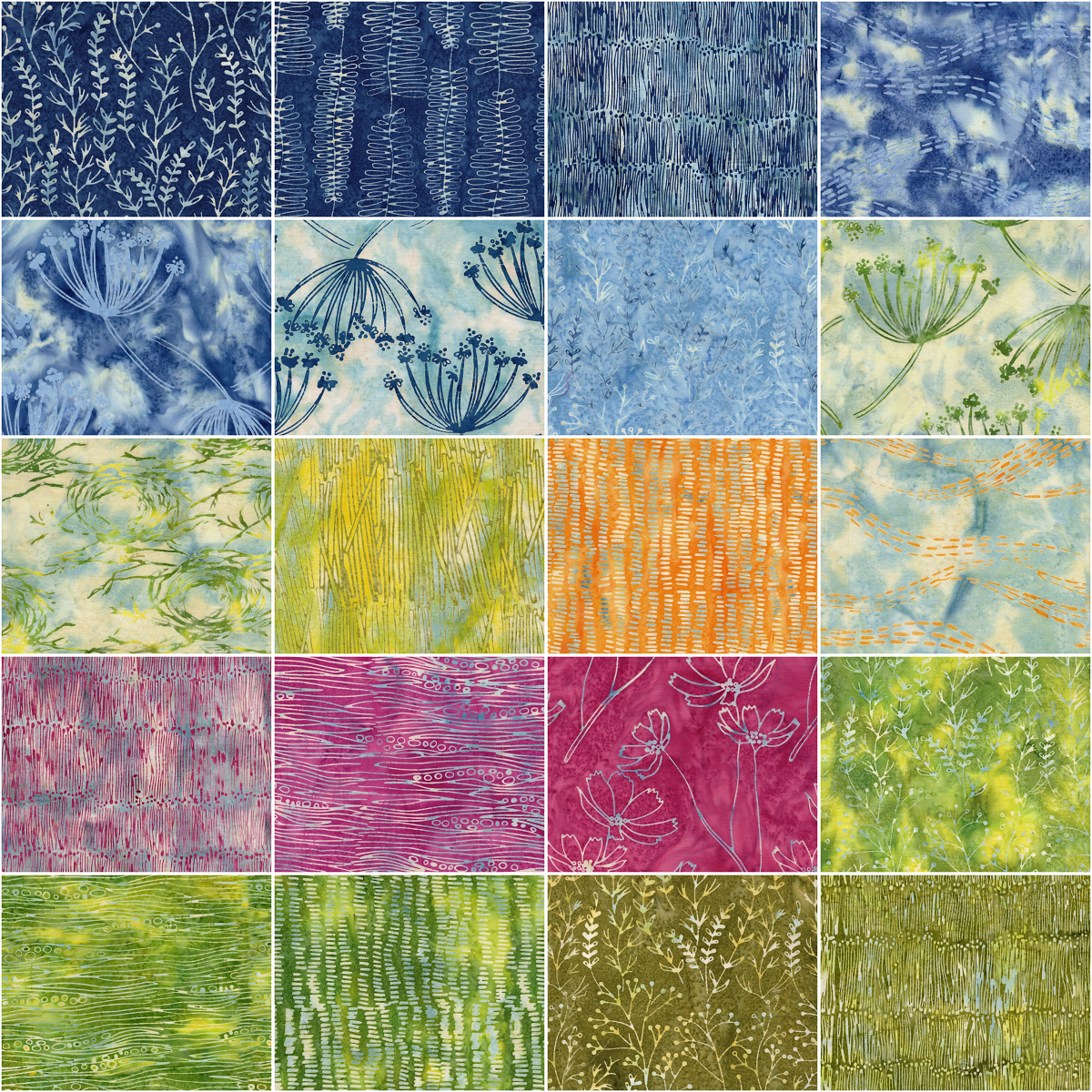 Island Batik - Meadow Brook - 20 Fabrics, 40 Total Strips