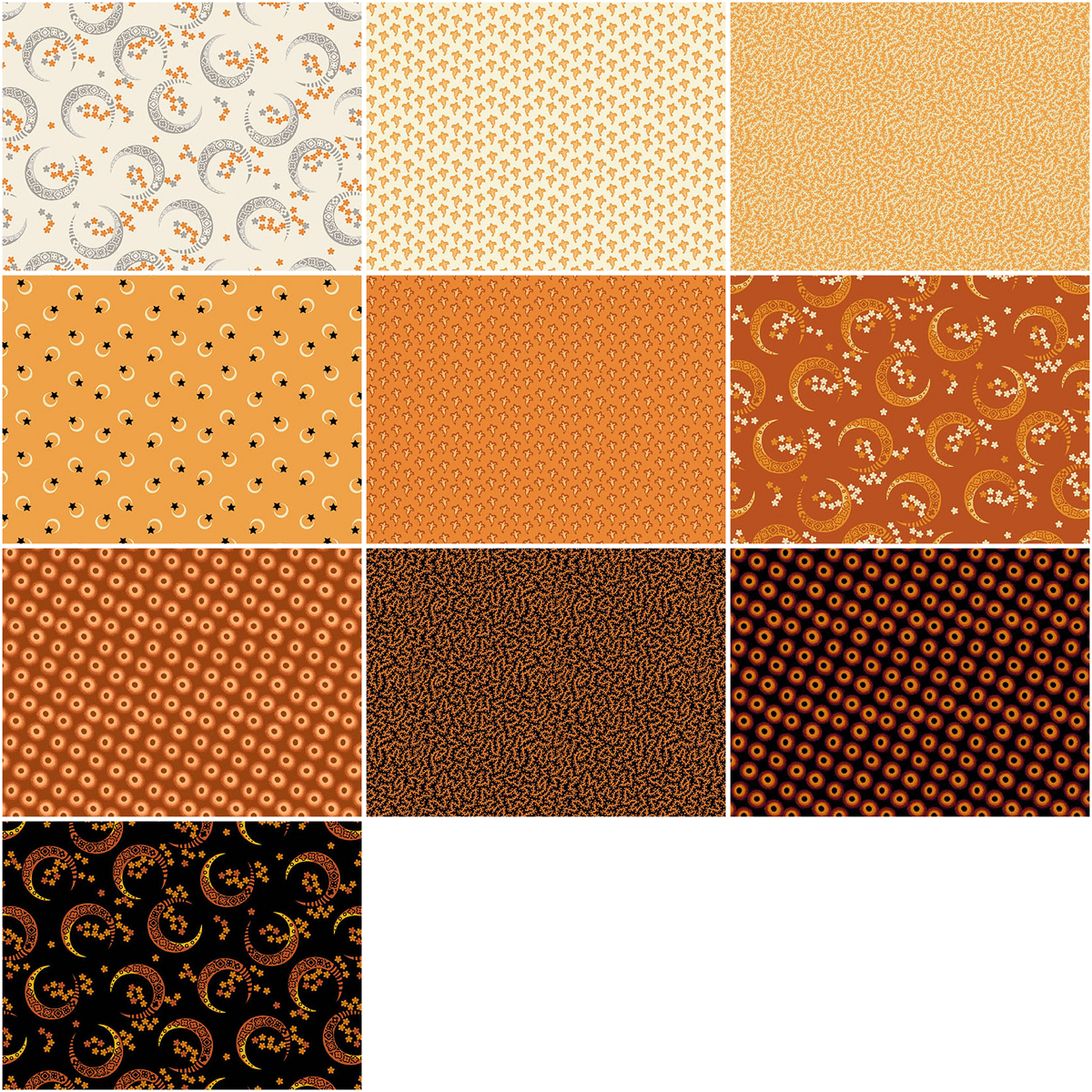 Half-yard Bundle - Andover/Makower UK "Midnight Moon" (Halloween) - 10 Fabrics, 5 Total Yards