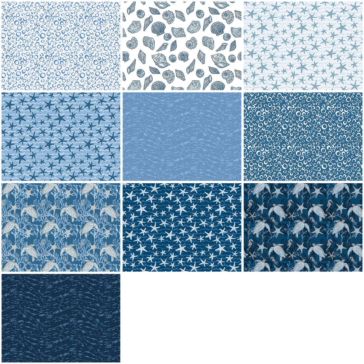Riley Blake "Ocean Oasis" Half-yard Bundle - 10 Fabrics, 5 Total Yards