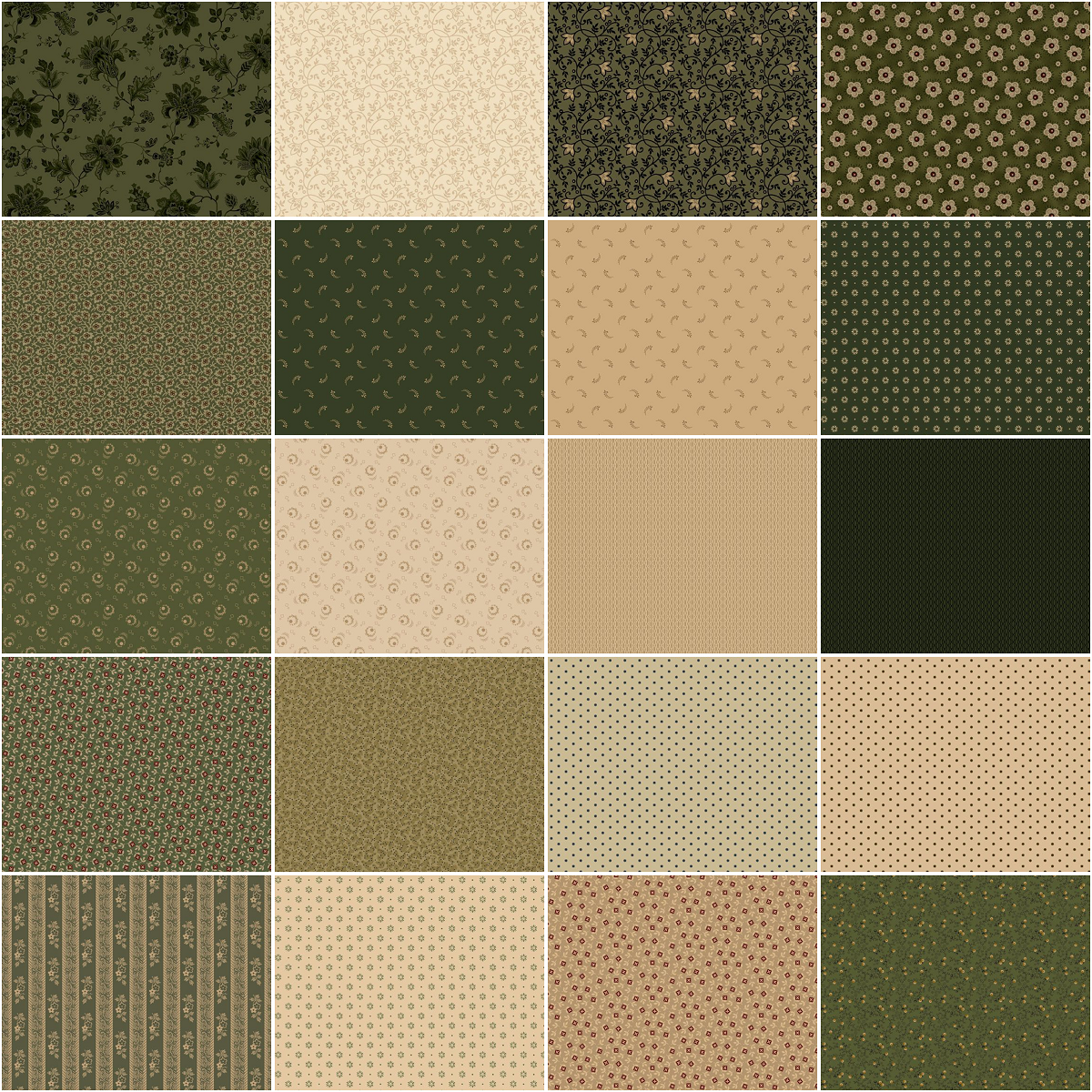 Marcus Fabrics - Old Village Greens by Pam Buda - 40 2.5" Strips/Jelly Roll