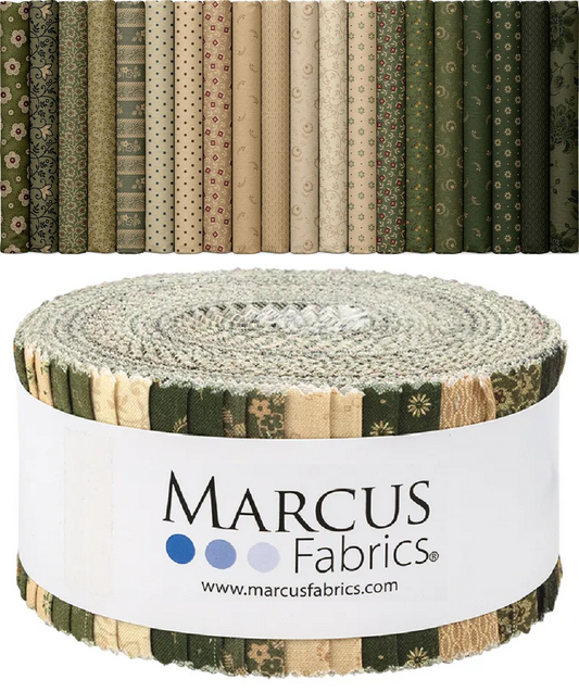 Marcus Fabrics - Old Village Greens by Pam Buda - 40 2.5" Strips/Jelly Roll